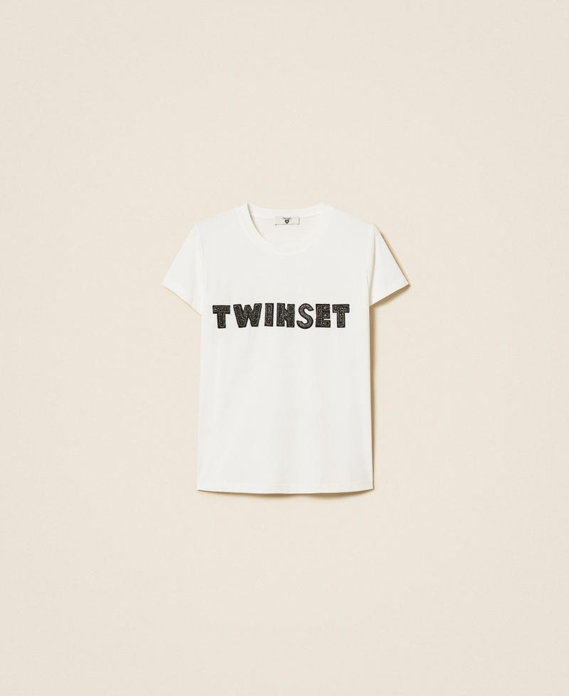 T-Shirt mit besticktem Logo-Patch Mattwei&szlig; Frau 261LB2PAA_00526_S0