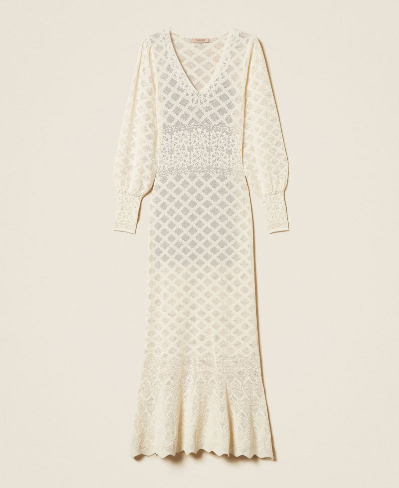 Maxi-Strickkleid mit floralem Muster Perlmutt Frau 261TP3260_00059_S0