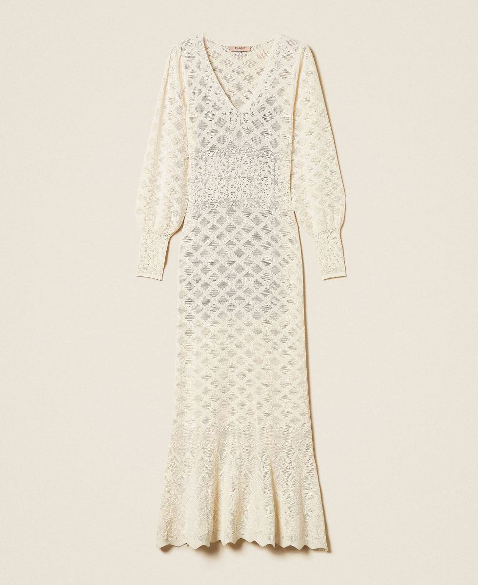 Long knit dress with floral pattern