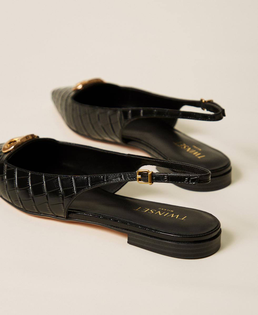 Sling back ballet flats with crocodile print