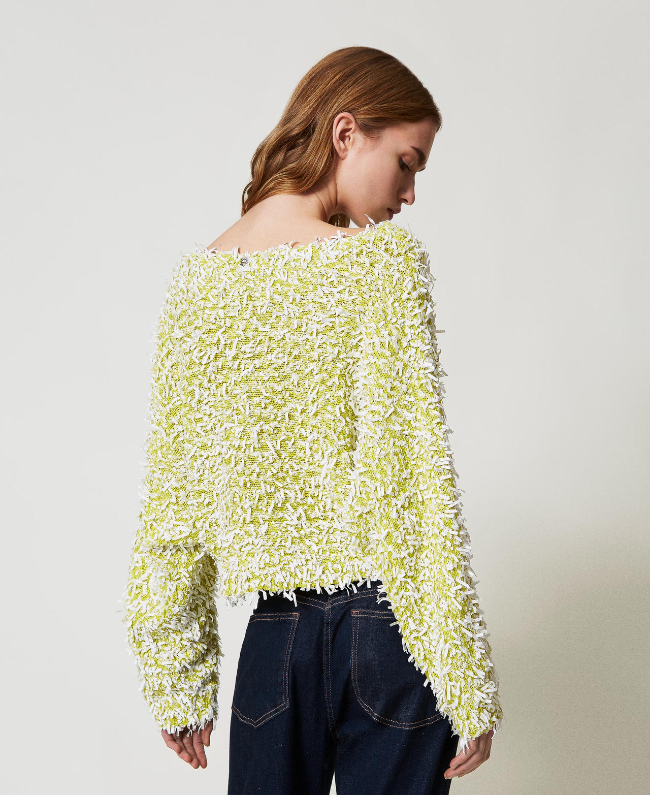 Pull en fil bouclé Bicolore Citronnelle/Blanc « Papers » Femme 251AP3200_12259_02