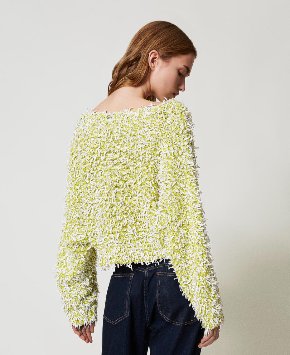 Pullover aus Curly-Garn Zweifarbig Citronelle / "Papers"-Weiß Frau 251AP3200_12259_02