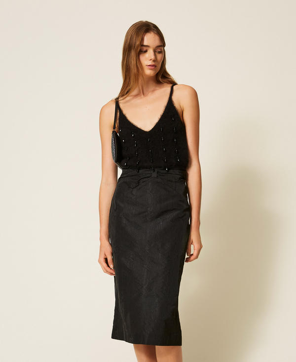 Midi moir&eacute; skirt with bow