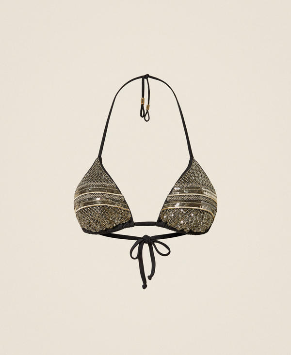 Sequin embroidered triangle bikini top