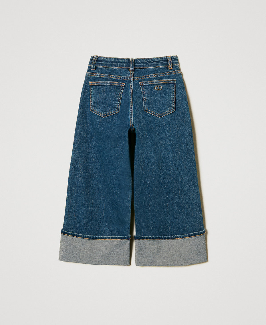 Wide leg jeans with turn ups Medium Dark Denim Girl 251GJ2510_12230_S1