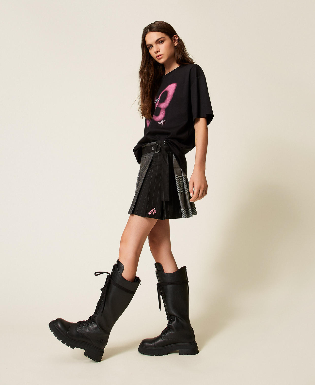 MYFO pleated miniskirt with embroidery Yarn Dyed Mix Woman 252AQ2041_12852_01