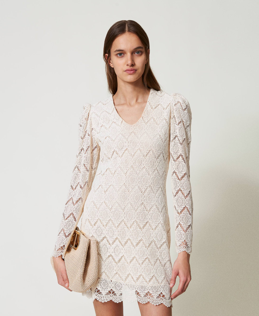 Short macram&eacute; lace dress Delicate Beige Woman 251TP2402_12140_T0