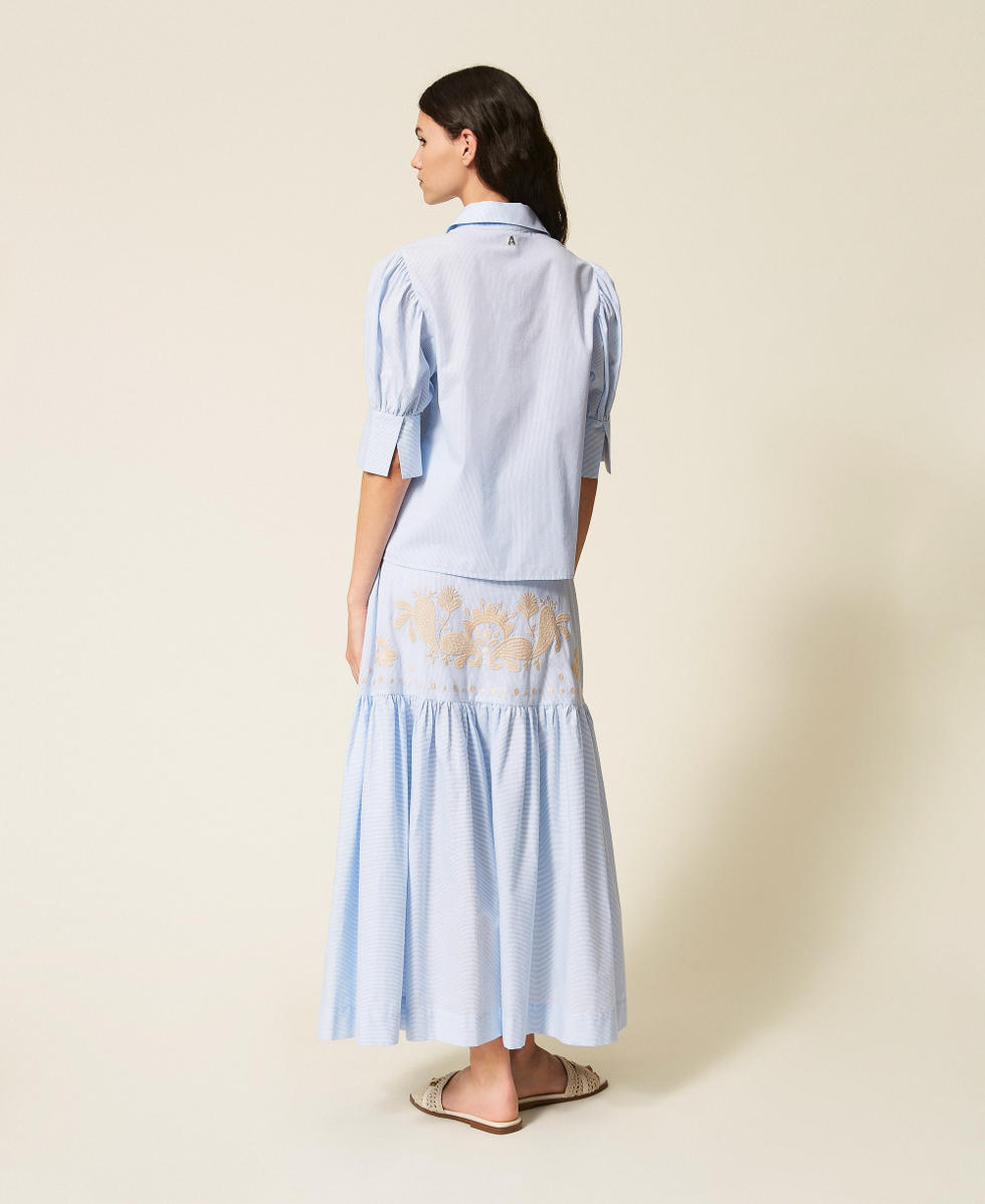 Long striped skirt with flounce and embroidery Woman, Patterned