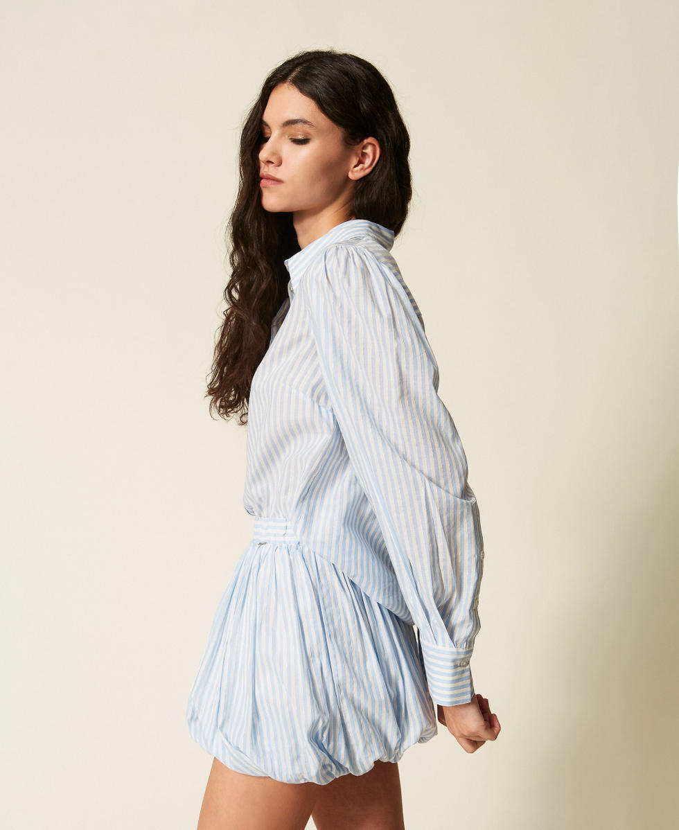 Striped poplin balloon miniskirt Lily/Pale Blue Topaz/Lurex Stripes Woman 261TE2082_13281_02