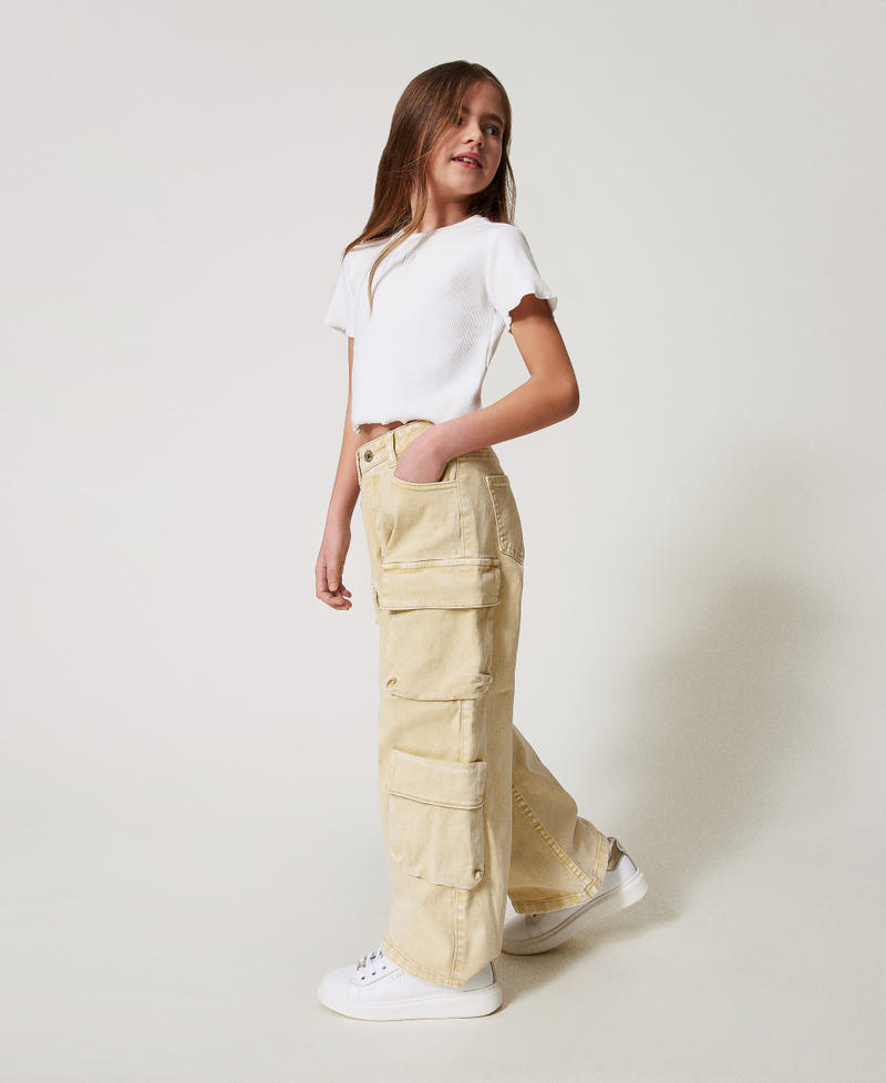 Pantalon cargo en bull Beige Chanvre Fille 251GJ2492_00310_02