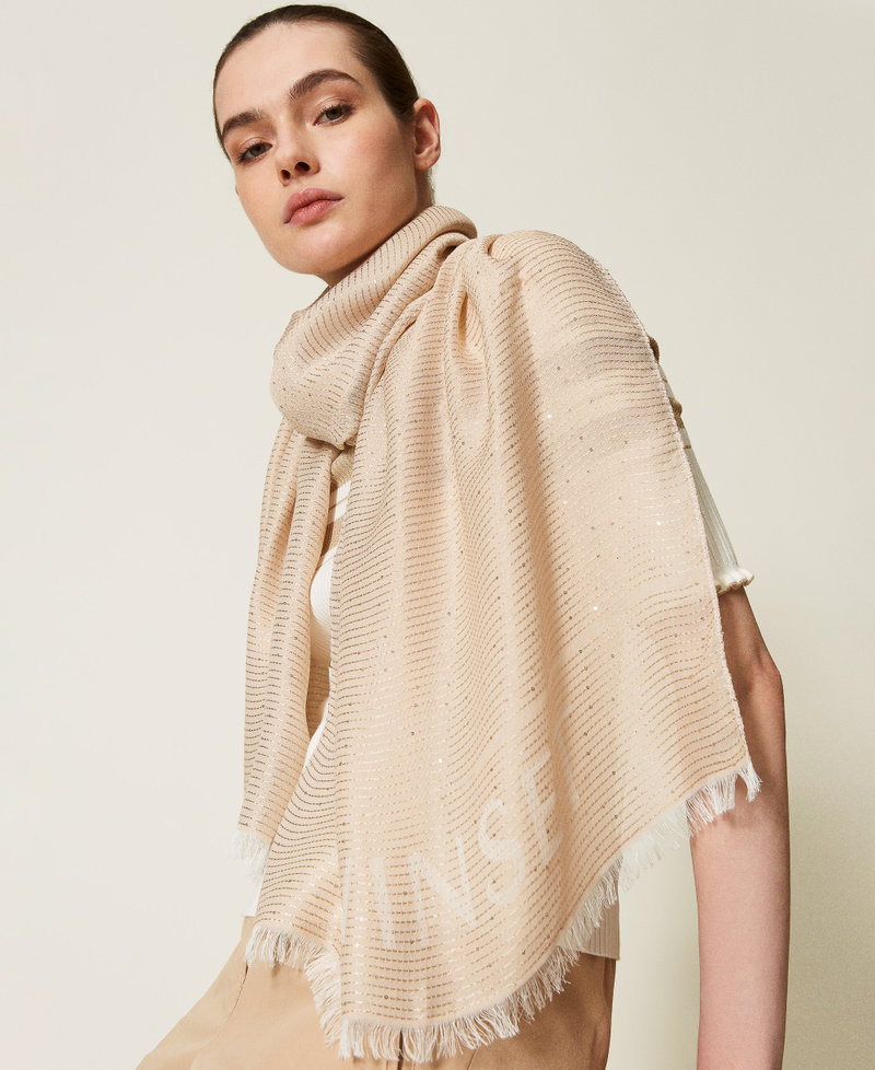 スカーフ TWINSET SS25 SCIARPA (251TA4520 12140) Jacquard keffiyeh with sequins Woman, Beige | TWINSET Milano