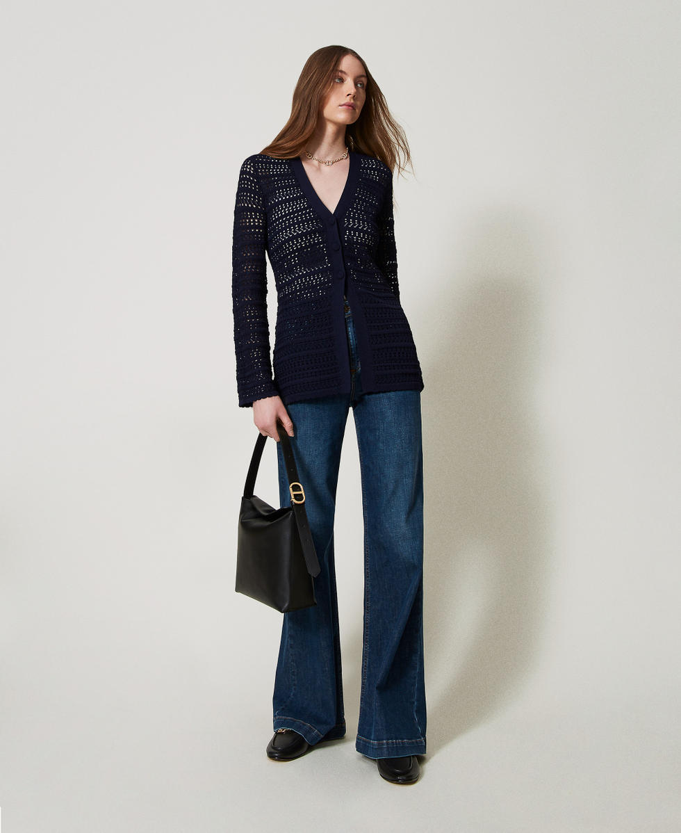 Openwork knit cardigan Blue Night Woman 251TP3194_00238_01