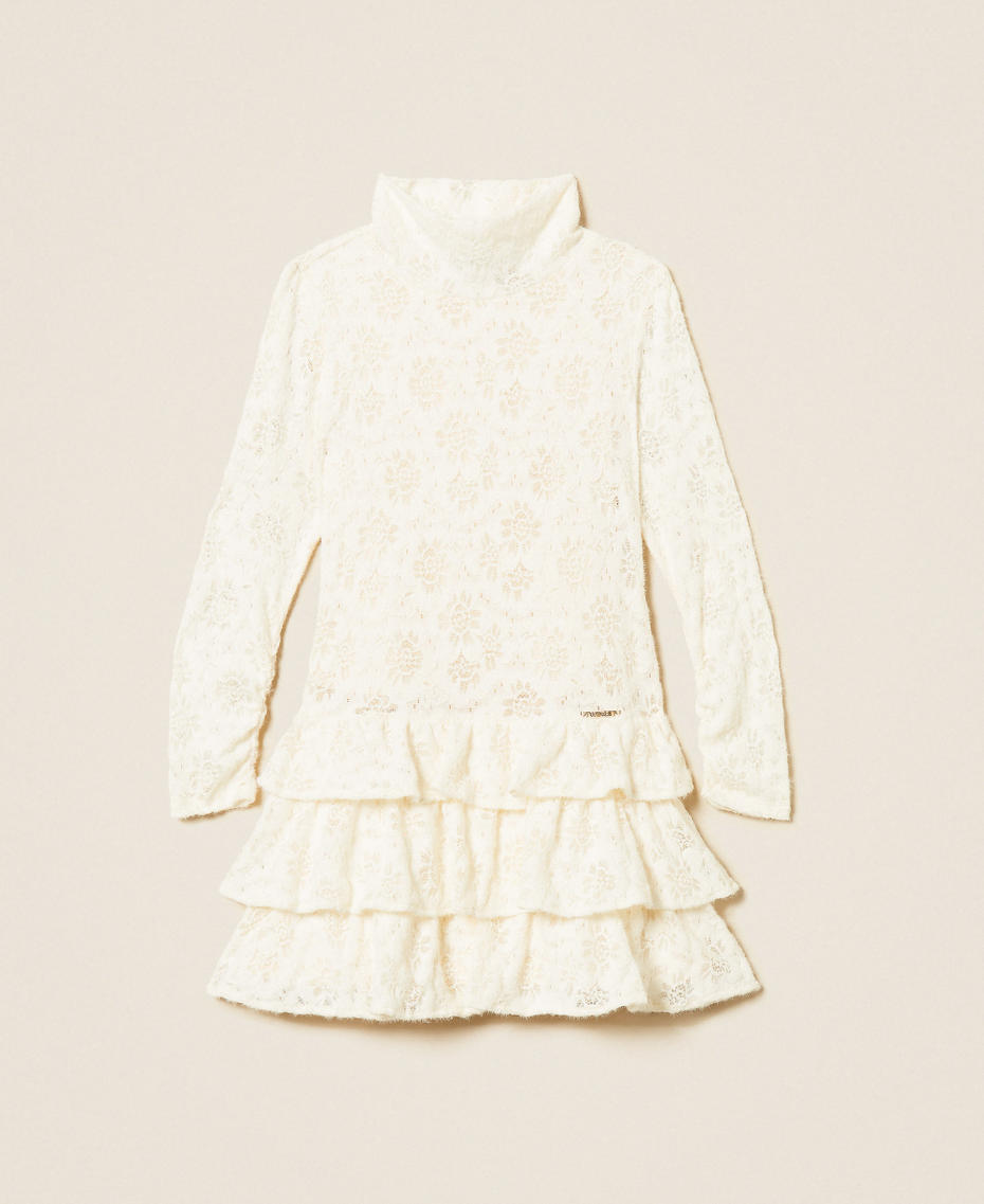 Kurzes Kleid aus Spitze mit R&uuml;schen Wei&szlig; Schnee M&auml;dchen 262GJ2190_00282_S0
