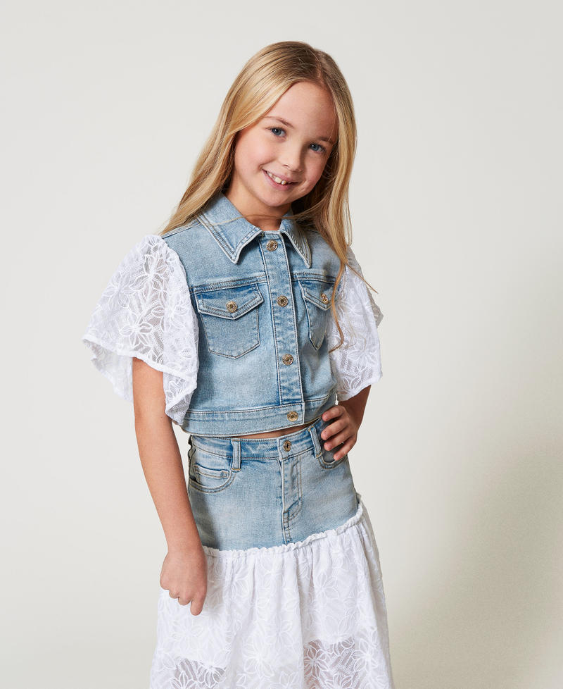 Denim and embroidered tulle jacket Two-tone Light Denim/Ice Girl 251GJ2522_12279_01