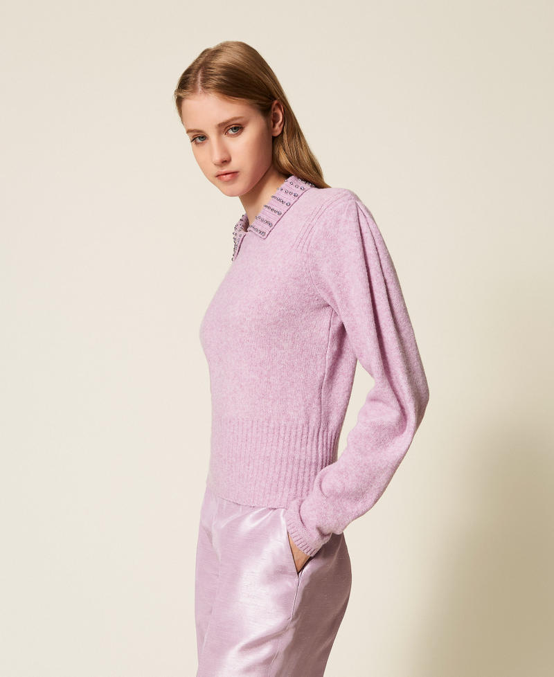 Recycled yarn polo collar jumper Fair Orchid Purple Woman 252AP3160_12560_02