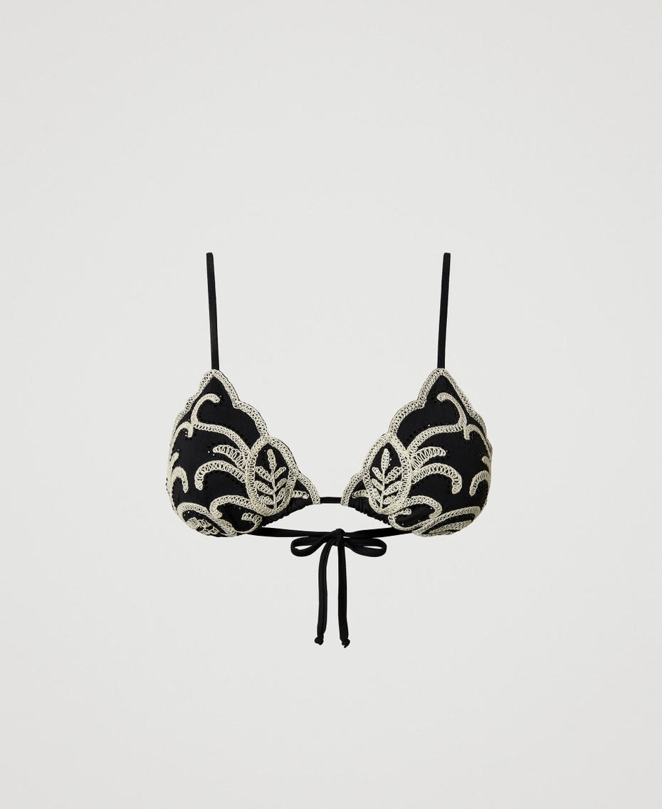 Haut de maillot de bain triangle avec broderie et strass Bicolore Noir / Blanc Nacre Femme 251LBMY22_02710_S0