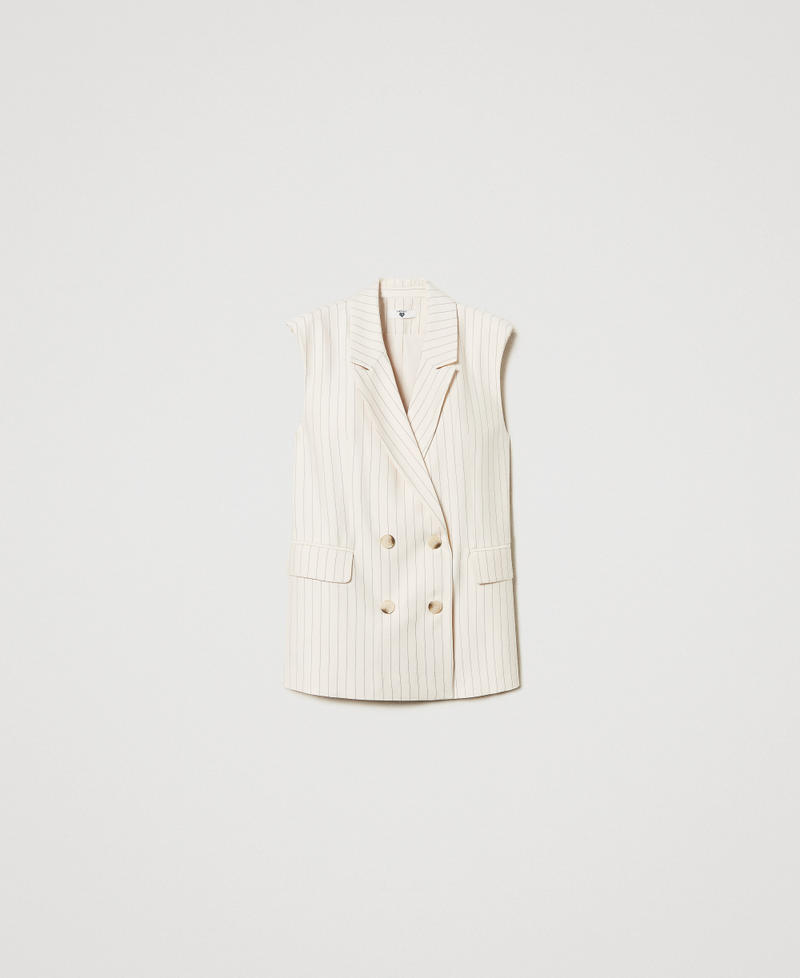 Sleeveless double-breasted pinstripe jacket Beige/Black Pinstripe Woman 251LL2AAA_12247_S0