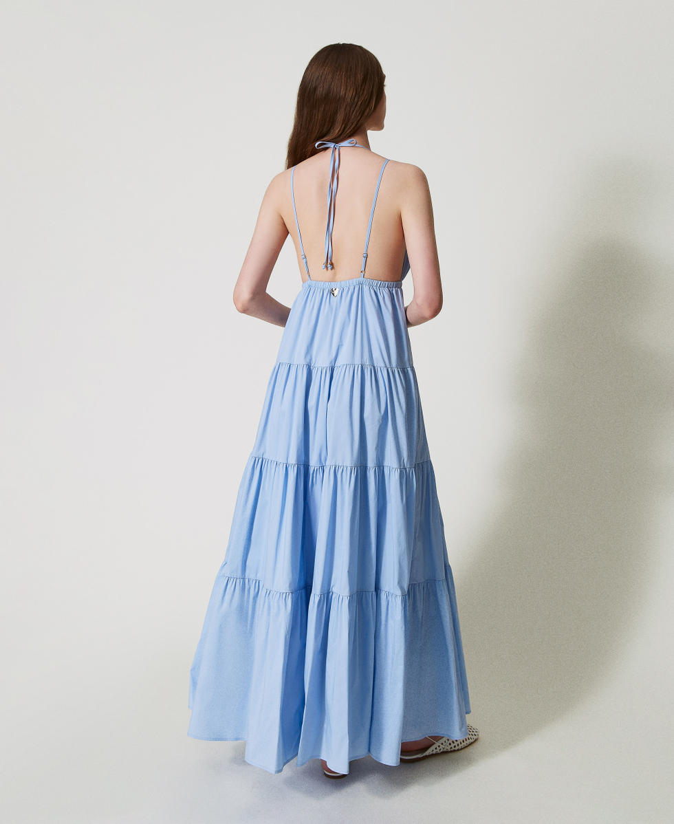 Long poplin dress with flounces Light Blue Topaz Woman 251LM2KGG_12106_03