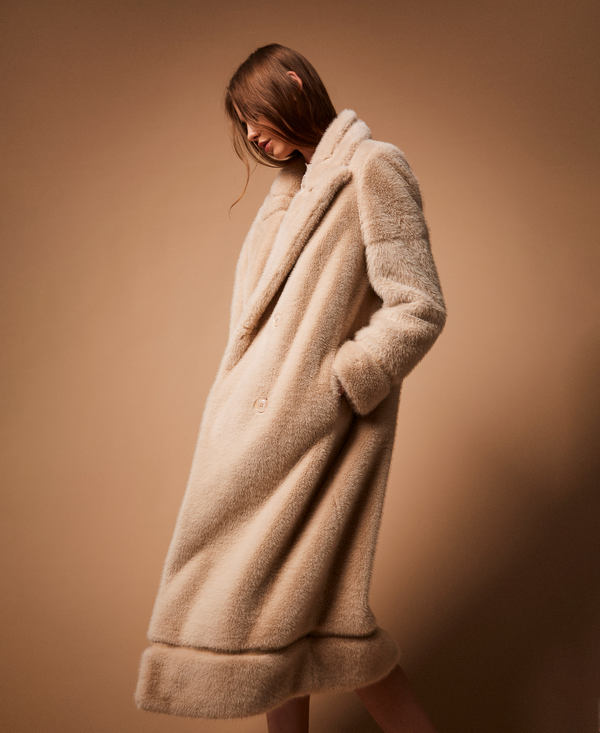 Double-breasted faux fur coat