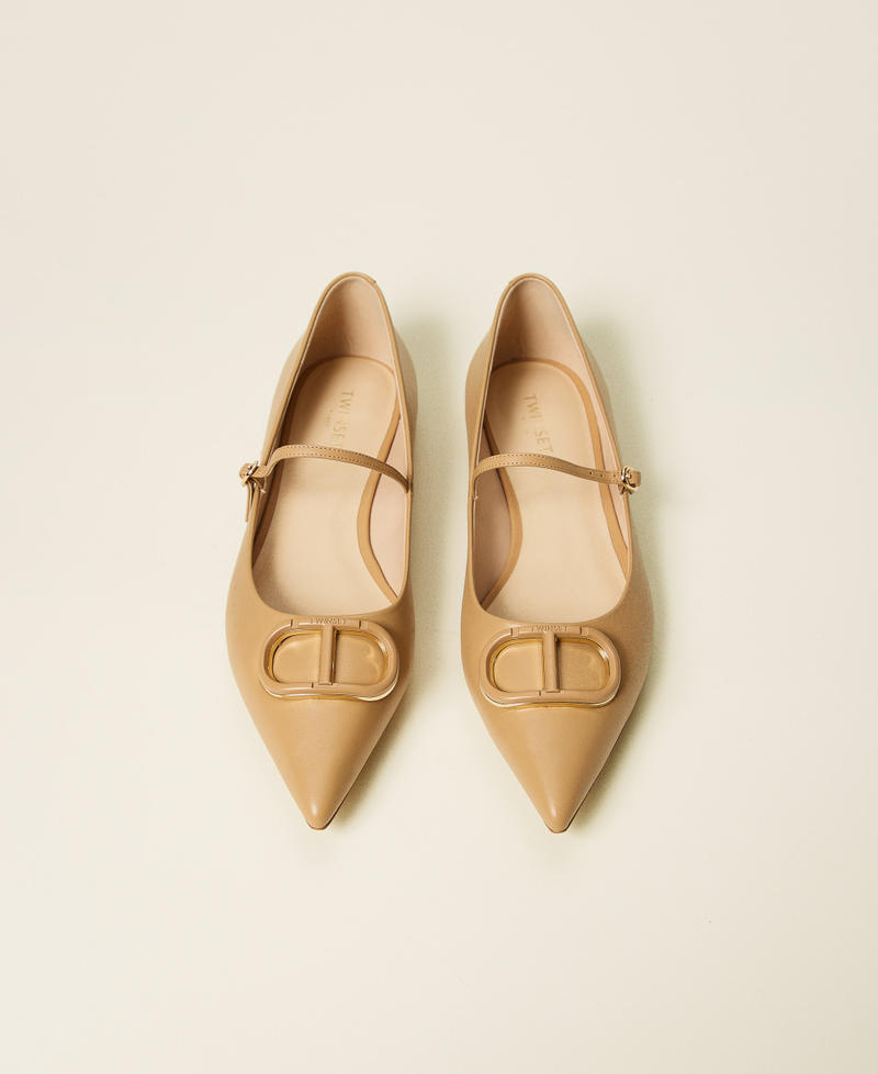 Ballerine in pelle con Oval T Camel Donna 251TCP064_00044_04