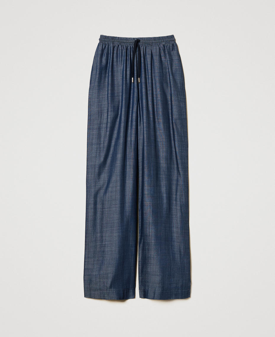 Chambray palazzo trousers Blue Denim Woman 251LL2DEE_12351_S0