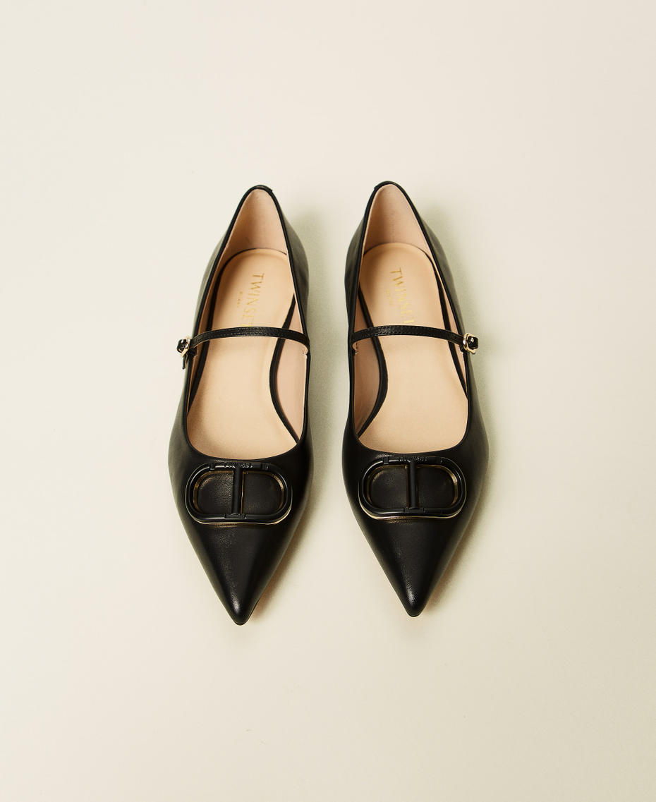 Ballerine in pelle con Oval T Nero Donna 251TCP064_00006_04