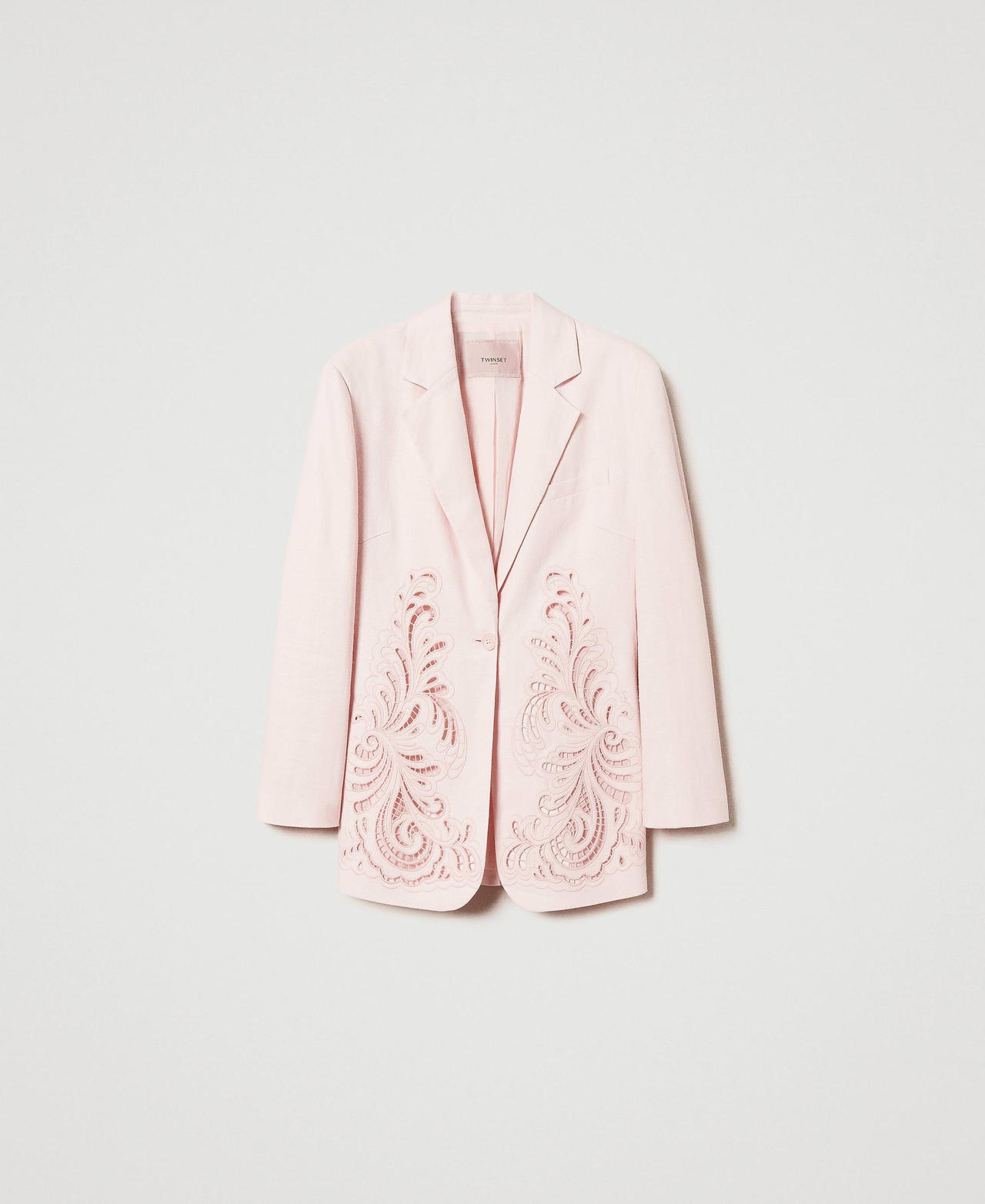 Linen blend jacket with embroidery Cupcake Pink Woman 251TP2160_00178_0S