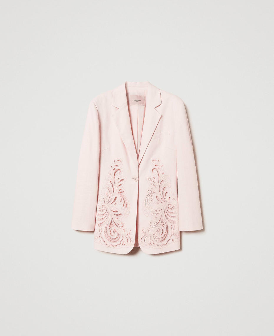 Jacke aus Leinenmischung mit Stickerei Cupcake Pink Frau 251TP2160_00178_S0