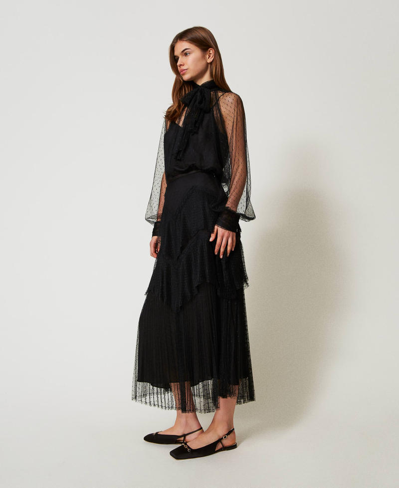 Long tulle skirt with pleated flounces Black Woman 251TP2512_00006_02