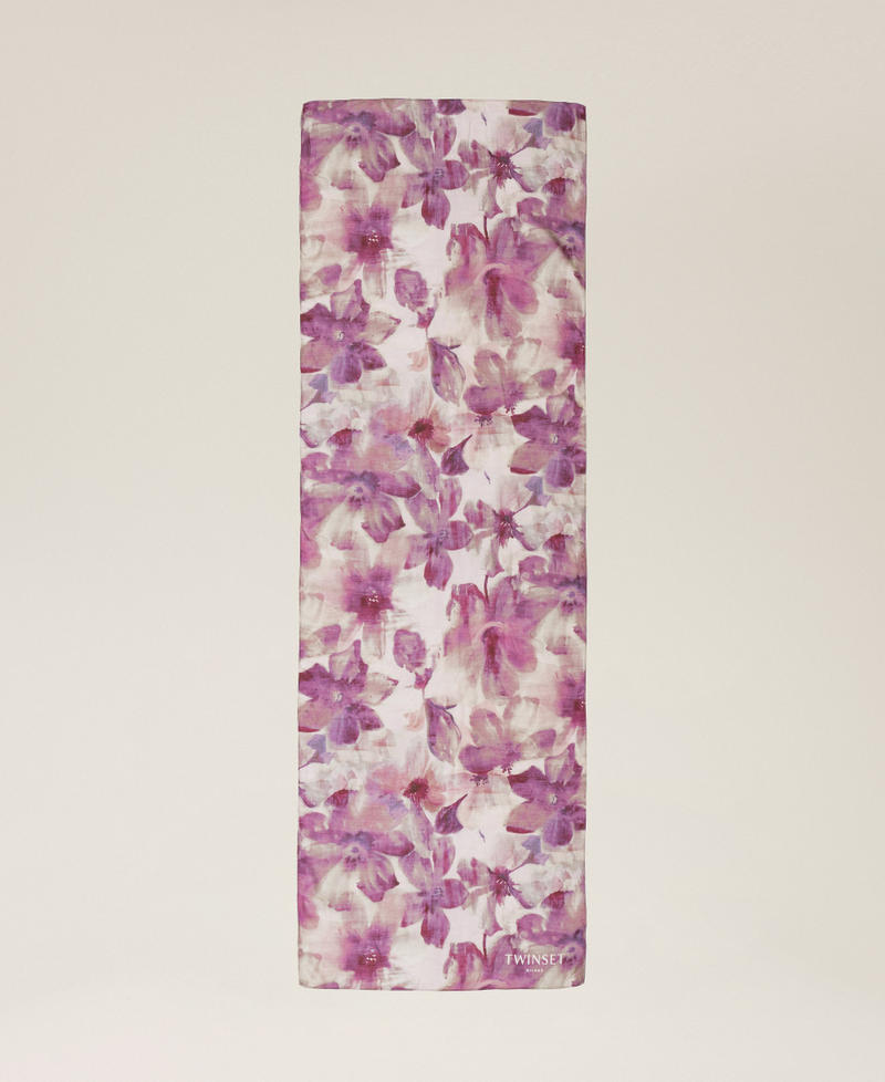 Floral stole with logo Dusty Magenta Red Flower Print Woman 261TA4450_13407_05