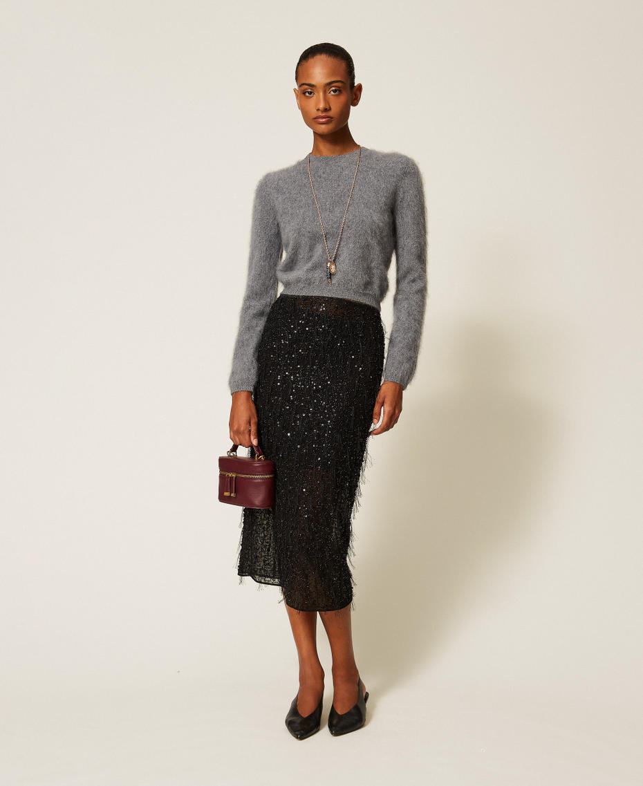 Brushed wool crew neck jumper Mid Grey Melange Woman 262TT3024_12838_T0