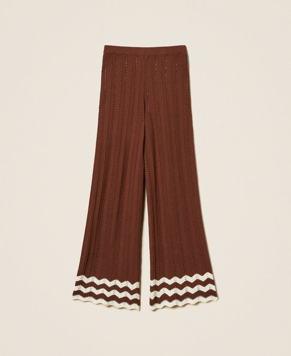 Knit trousers with zigzag detail and fringes