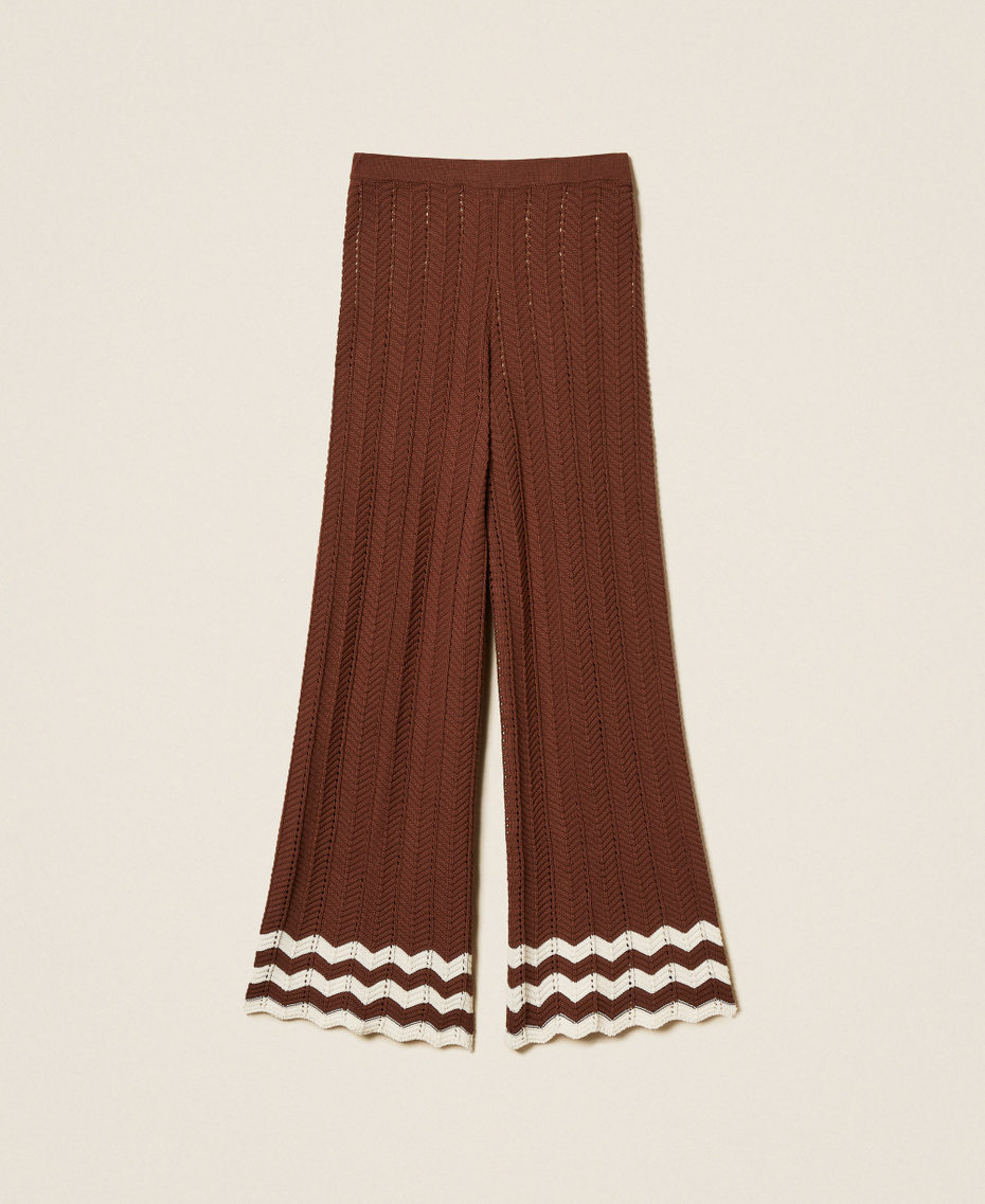 Strickhose mit Zackenmuster und Fransen Zweifarbig Chocolate Lab/Milk Frau 261AP3062_13363_S0