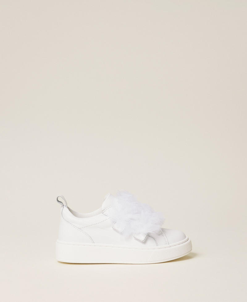 Girls' leather trainers with tulle flower Milk Girl 261GCB010_12577_01
