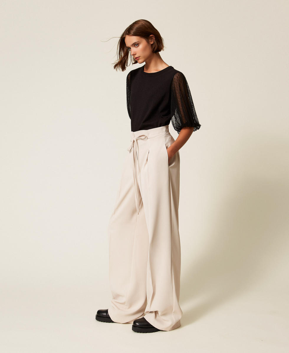 Pantal&oacute;n palazzo con cord&oacute;n Beige &laquo;Plaster&raquo; Mujer 252TF2011_12879_03