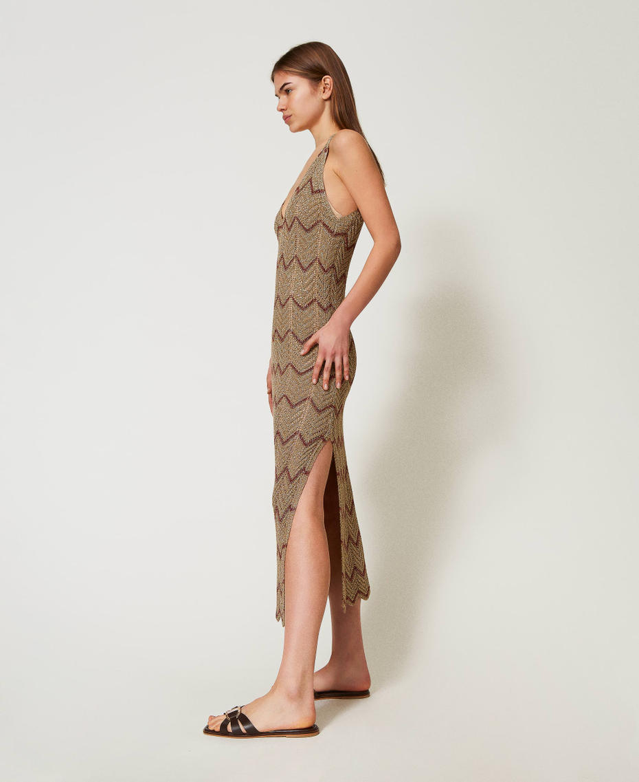 Midi dress in two-tone knit Two-tone Lurex Golden Green/Amber Brown Woman 251TT3197_12528_02