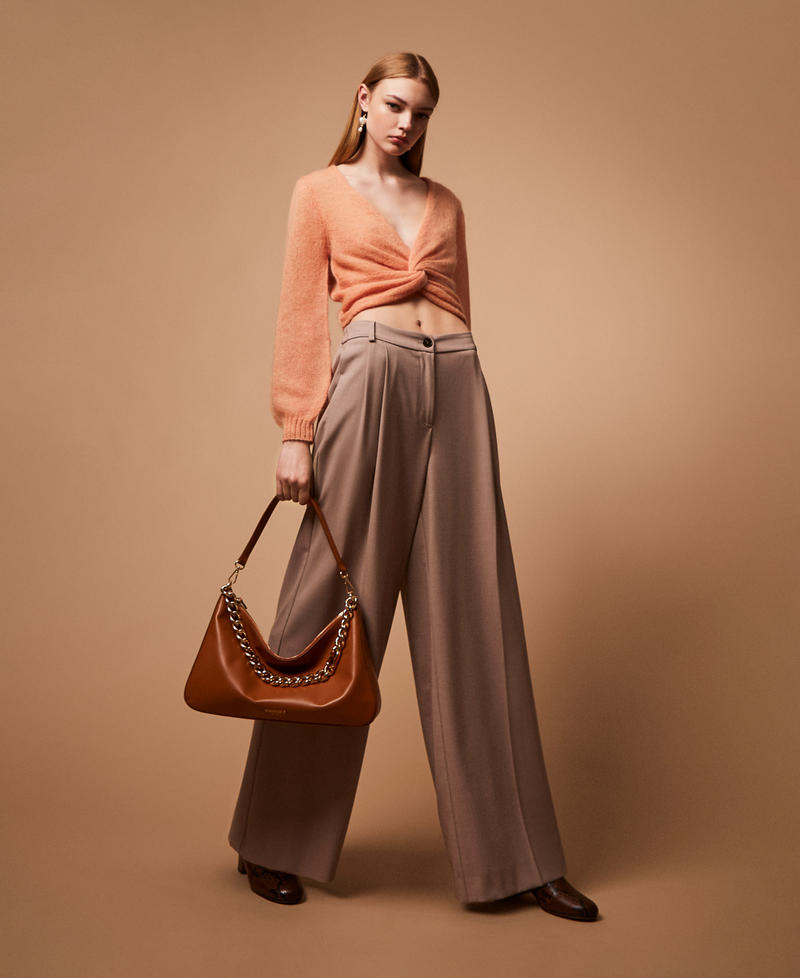 Palazzo trousers with pleats Dove Brown Woman 252TF2043_12874_PC