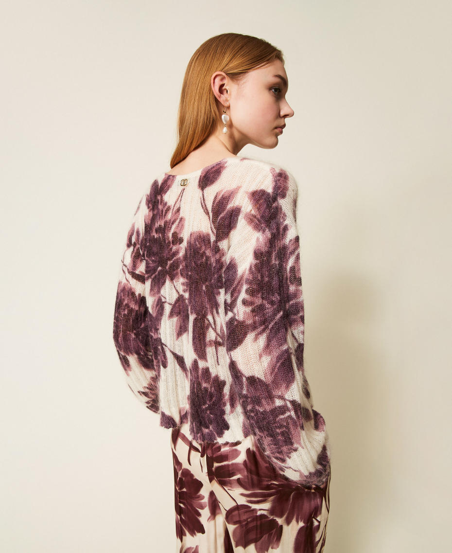 Mohair blend jumper with floral print Winetasting/Old White Dahlia Print Woman 252TP3591_12785_03