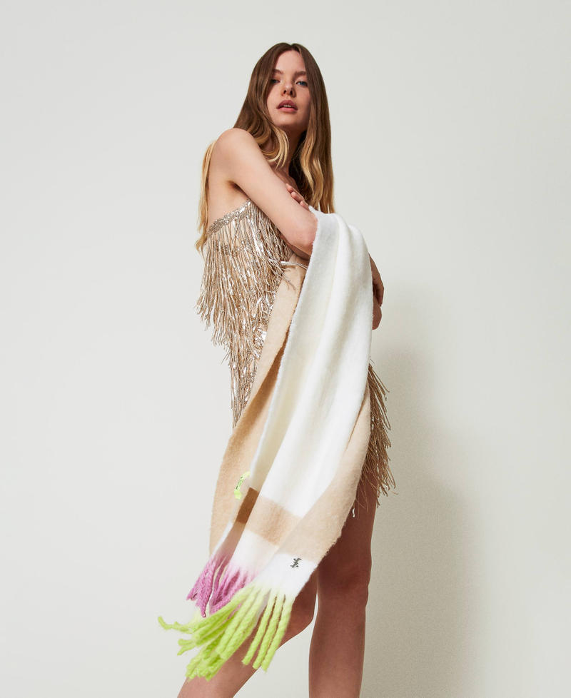 MYFO scarf with fadeout fringes Two-tone Snow White / Dull Gold Woman 242AM4010_11852_S0