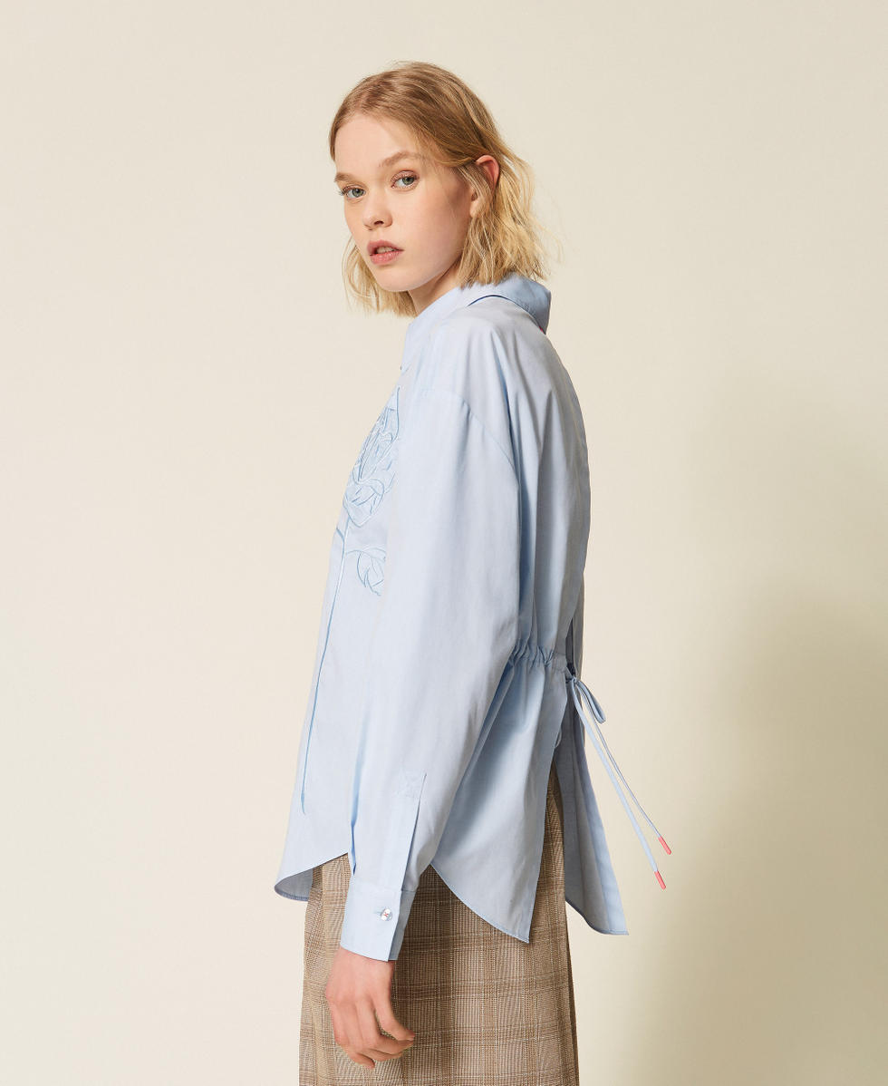 MYFO shirt with embroidered rose Oxford Placid Blue Woman 261AQ2030_13560_02