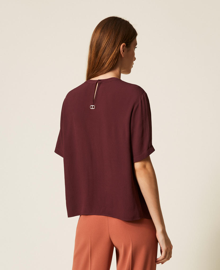 Crêpe de Chine blouse with cut-out “Wine tasting” Purple Woman 252TP2292_05609_03