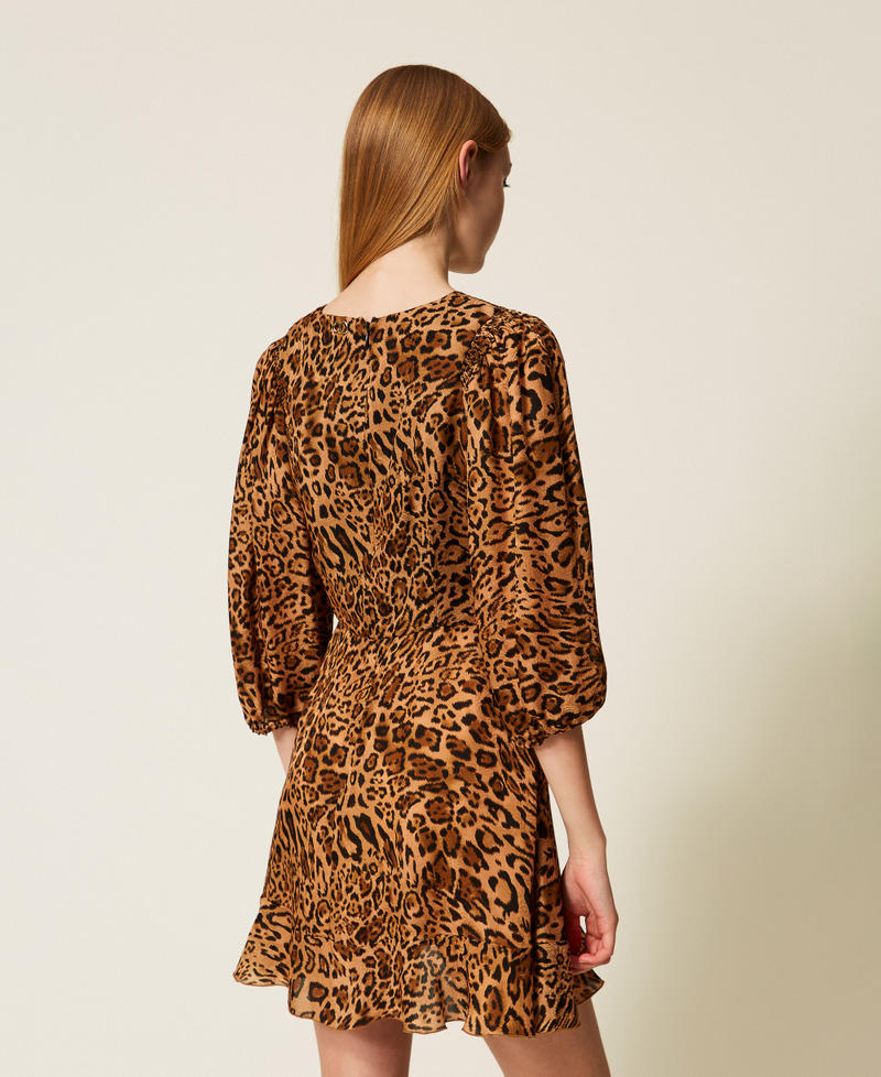 Short jacquard animal print dress Coffee/Land Brown Animal Print Woman 252TP2472_12737_03