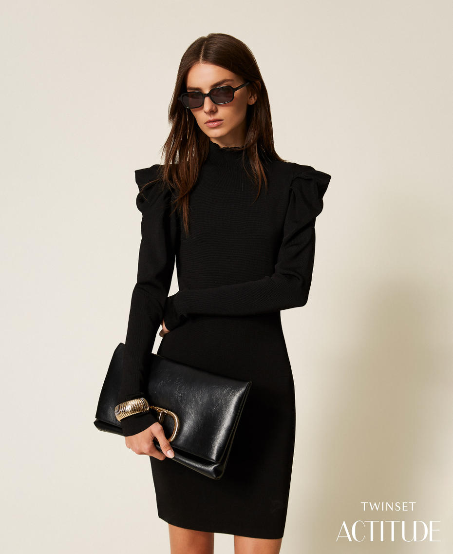 Short knit dress with draping Black Woman 252AT3010_00006_PA