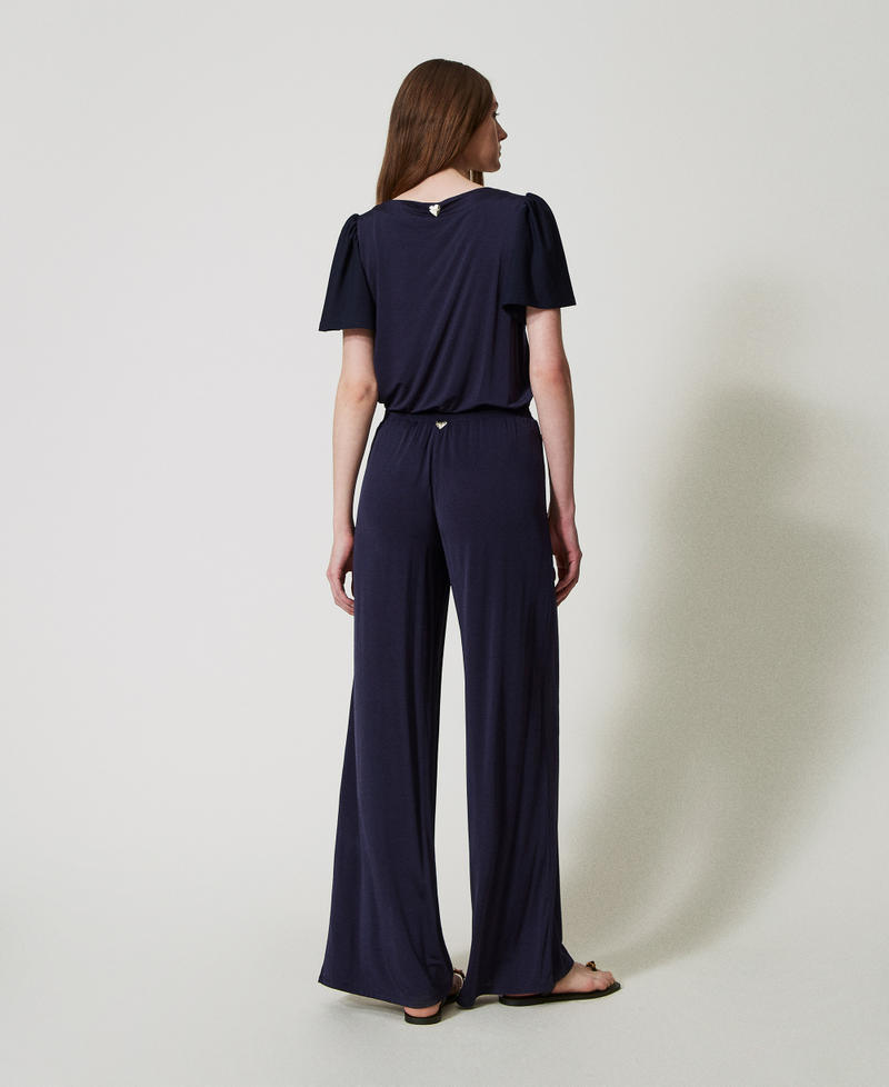 Palazzo trousers in jersey Classic Blue Woman 251LM2MEE_11956_03
