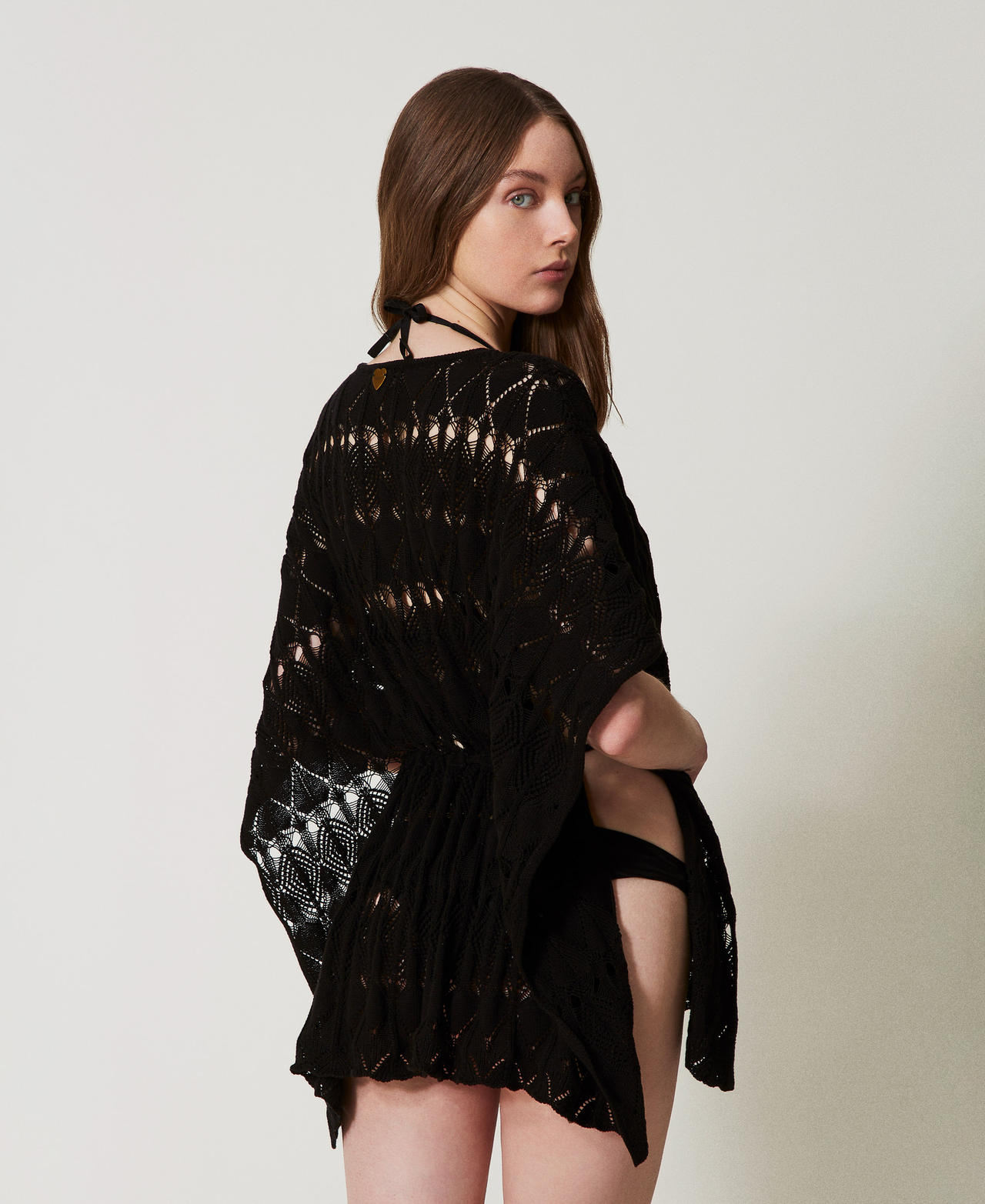 Open knit kaftan Black Woman 251LB3RDD_00006_03