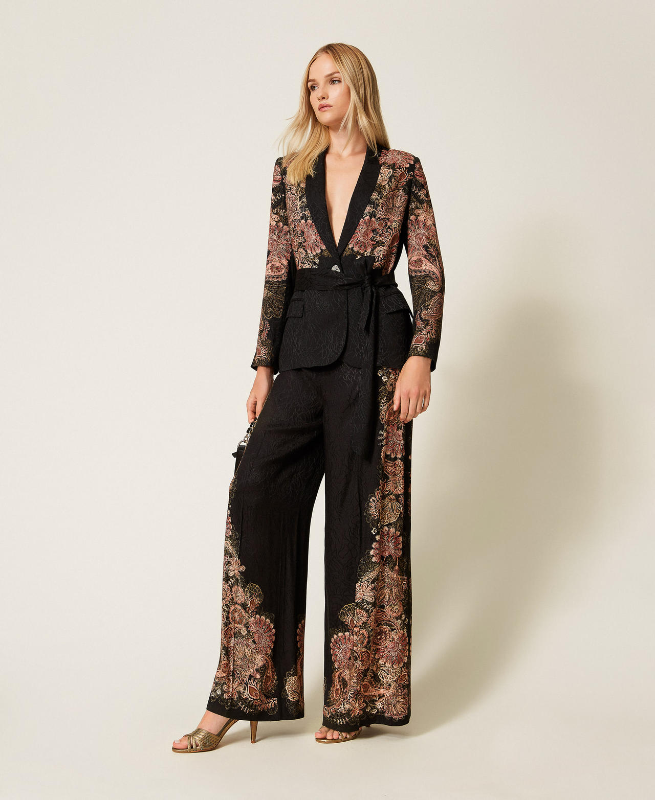 Jacquard palazzo trousers with print Black/Rust Brown Paisley Print Woman 252TP2041_12742_03