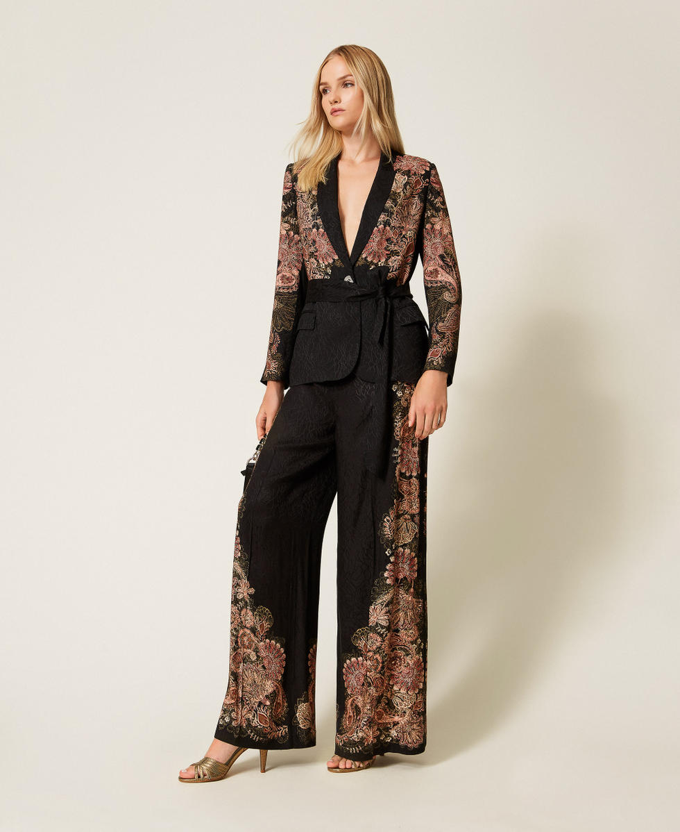 Jacquard palazzo trousers with print Black/Rust Brown Paisley Print Woman 252TP2041_12742_03