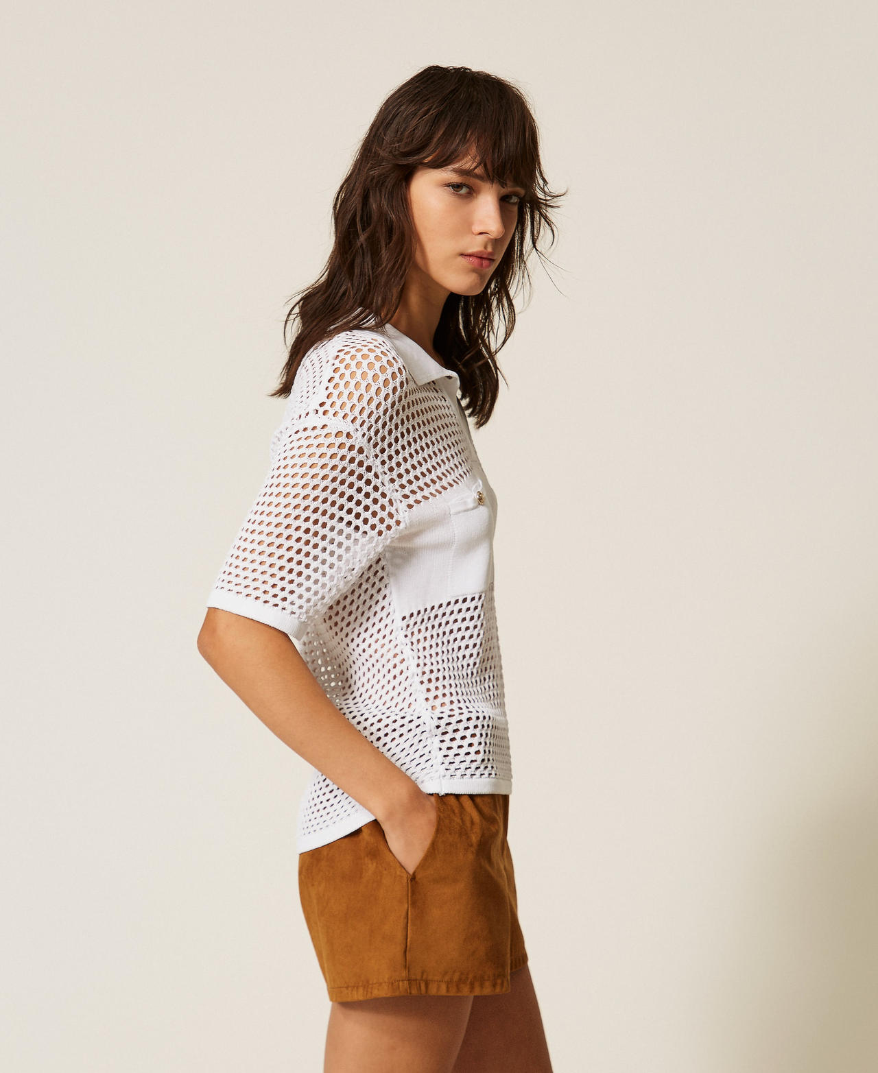 Mesh knit polo jumper Off White Woman 261AP3033_00526_01