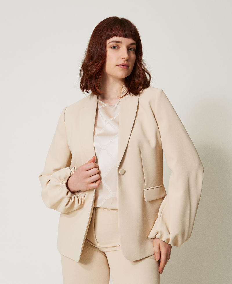 Crêpe jacket with gathered sleeves Delicate Beige Woman 251TP2320_12140_01