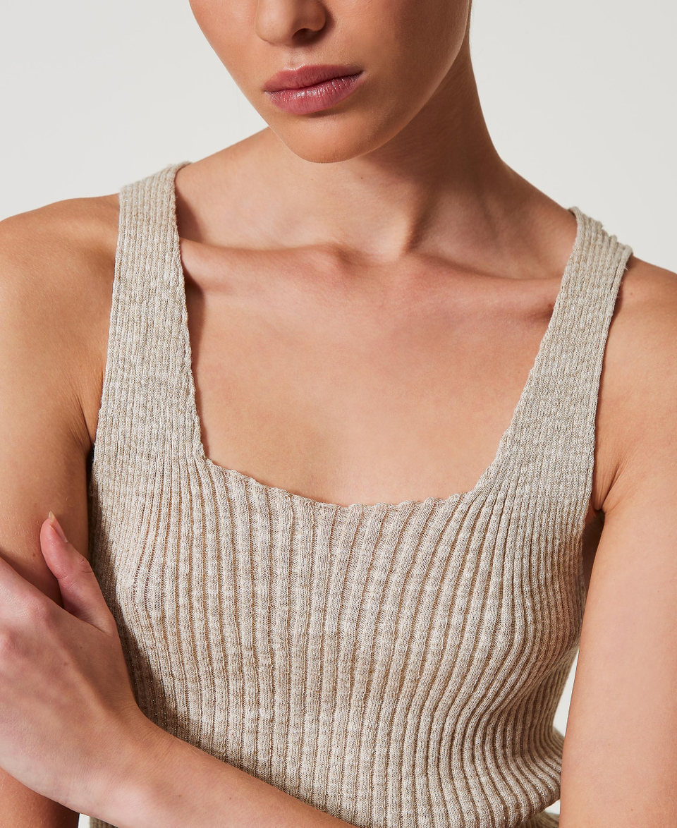 Linen blend knit top Two-tone Snow/Gold Lurex Woman 251TP3370_12326_04